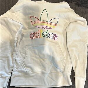 Adidas White Rainbow Logo Sweatshirt